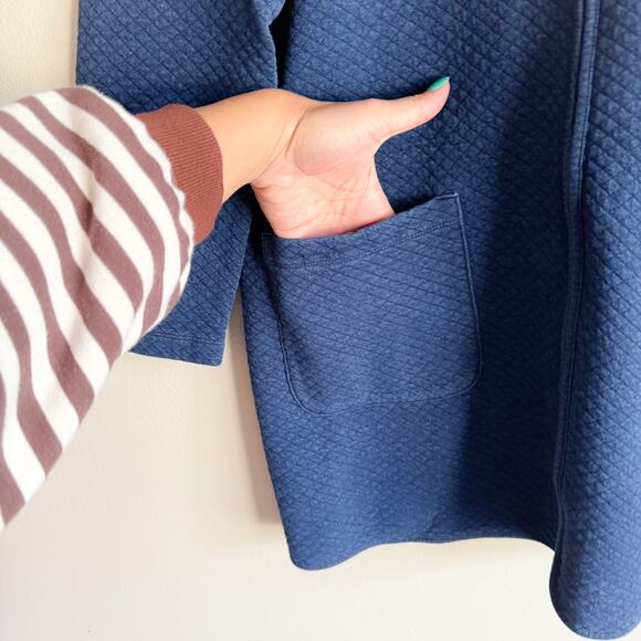 J. Jill PureJill Indigo Blue Quilted Hooded Full Zip Pocket Front Jacket - Large - Picture 3 of 9